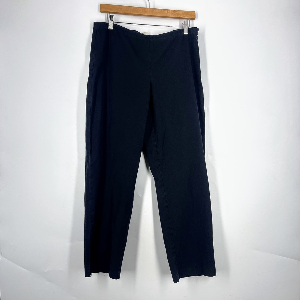 Eileen Fisher Black Straight Leg Stretch Trousers Side Zip Pants Size M